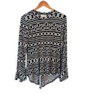Joseph Ribkoff Womens Chain Print Bell Sleeve Tunic Top Size 12 Nautical
